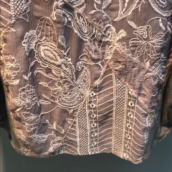 Anthropologie Tiny Grey Cotton embroidered Top. - Picture 4 of 7
